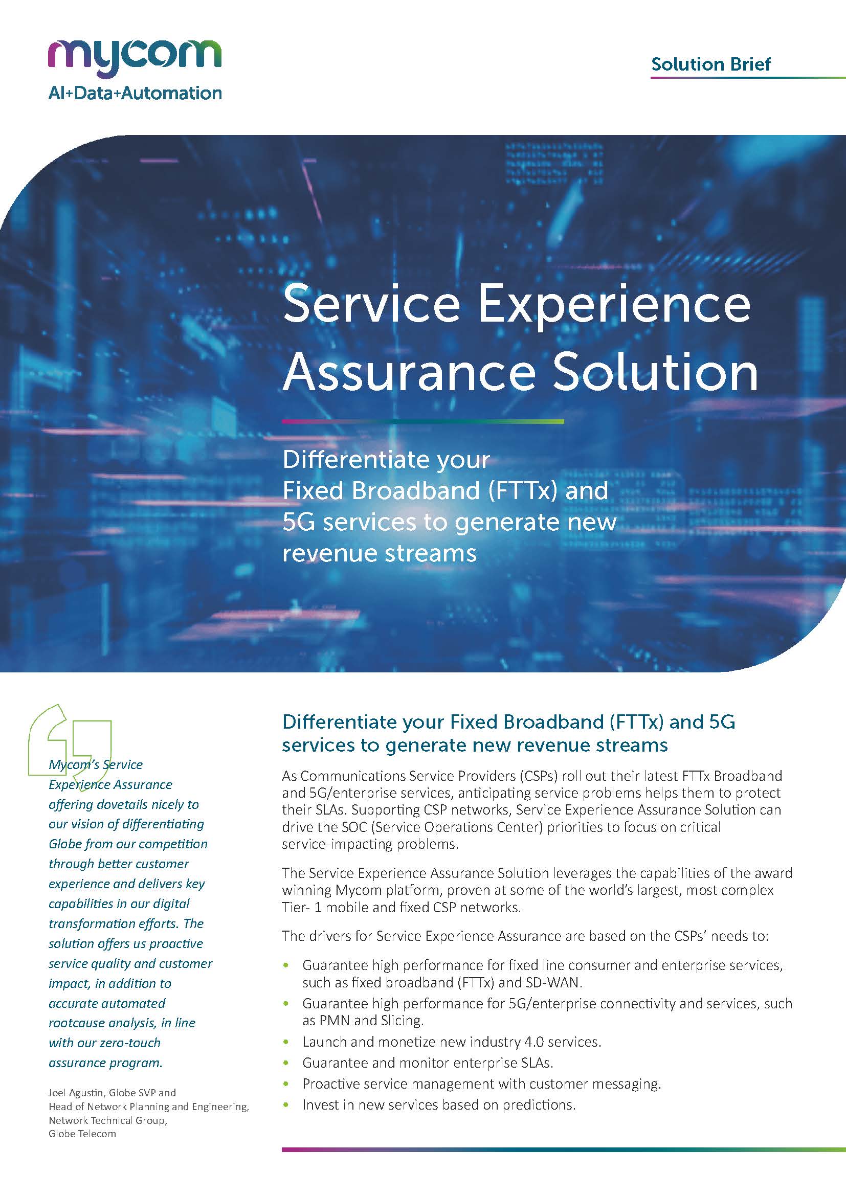 Solution Brief | Service Experience Assurance Solution - Mycom